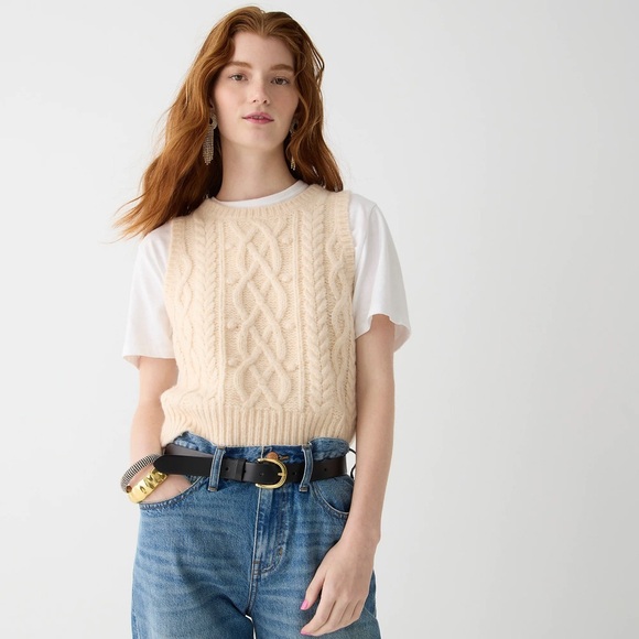 J. Crew ivory cropped cable-knit sweater shell XXL - Picture 2 of 9
